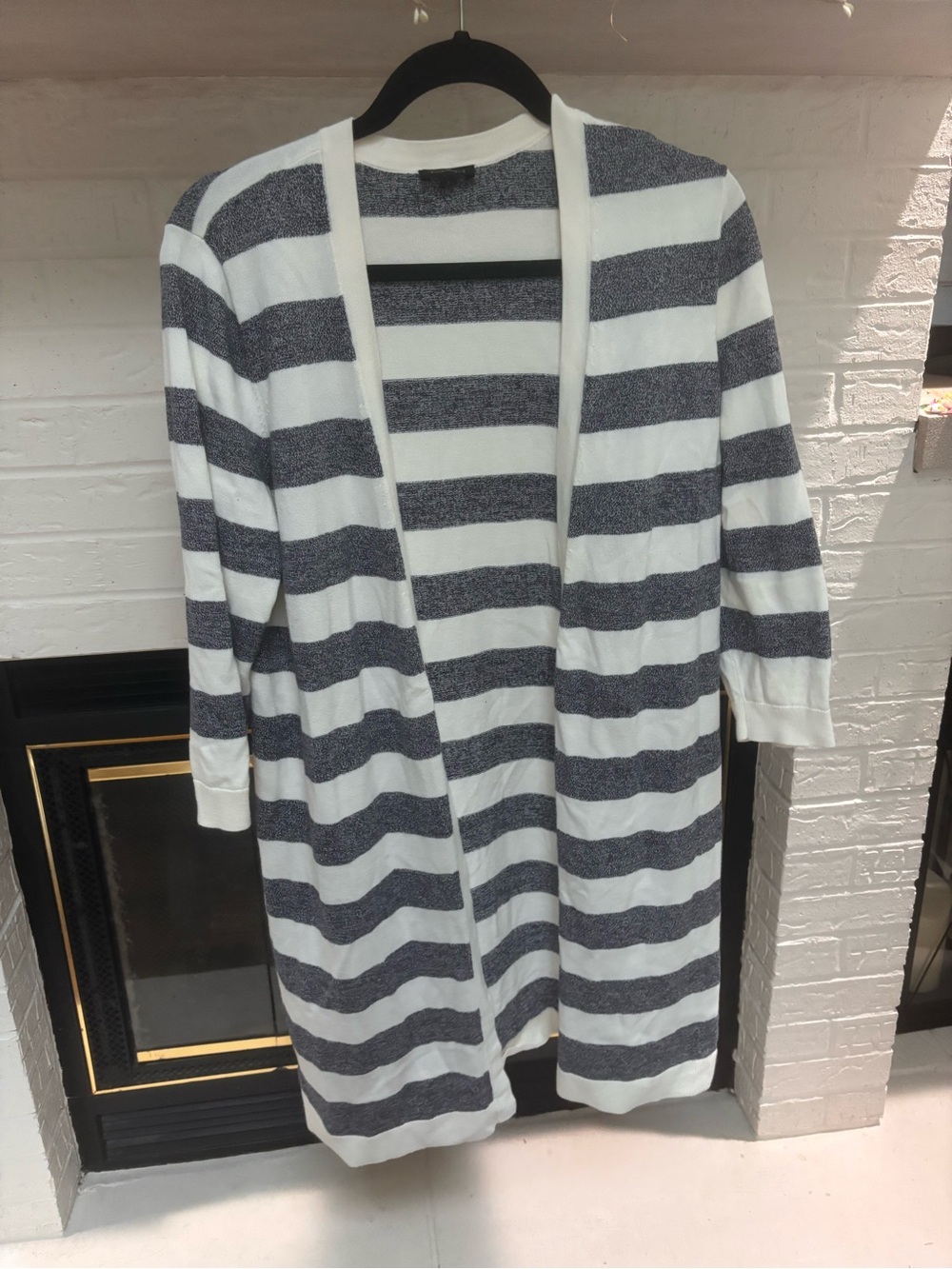 Talbots White and Navy Striped Open-Front Women’s Cardigan